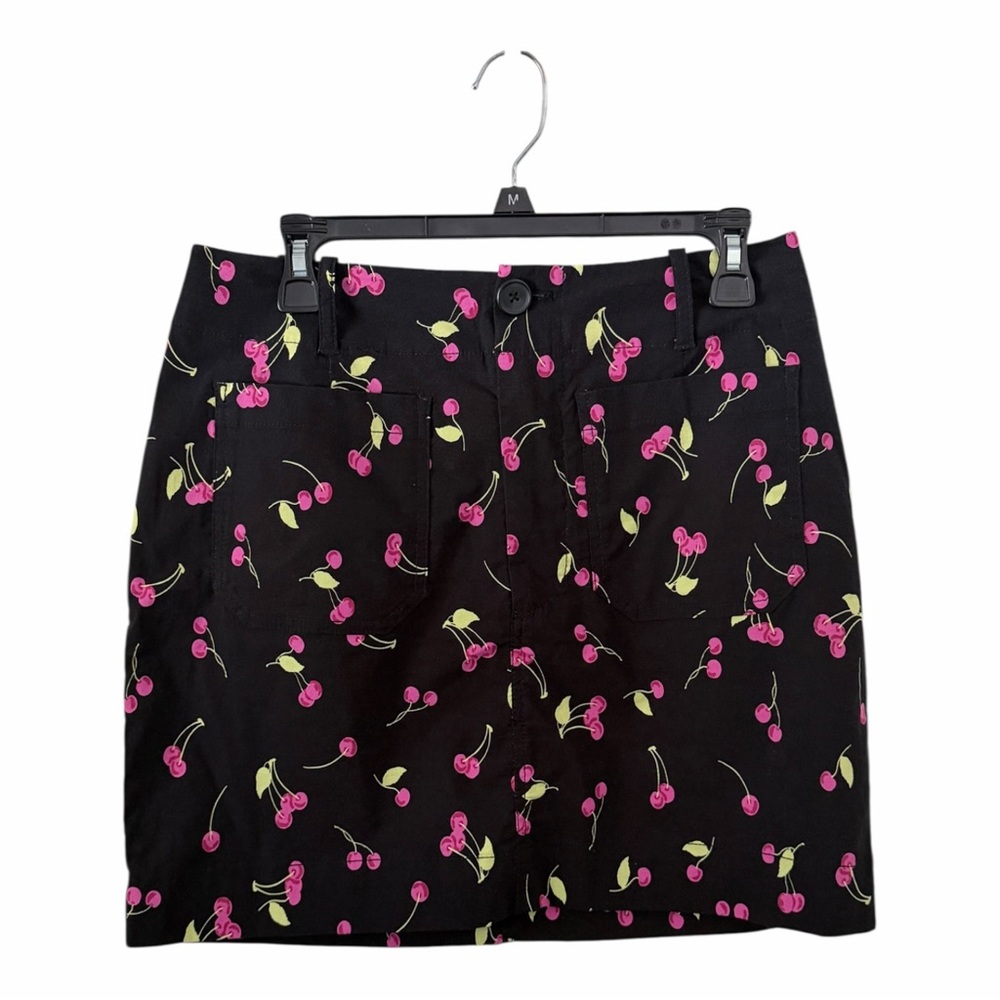 Anthropologie Maeve Black Cherry Print Mini Skirt Size Medium - Picture 2 of 8